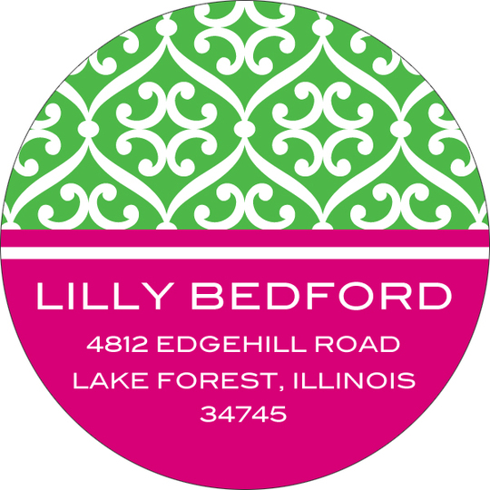 Green and Hot Pink Stylish Pattern Round Address Labels